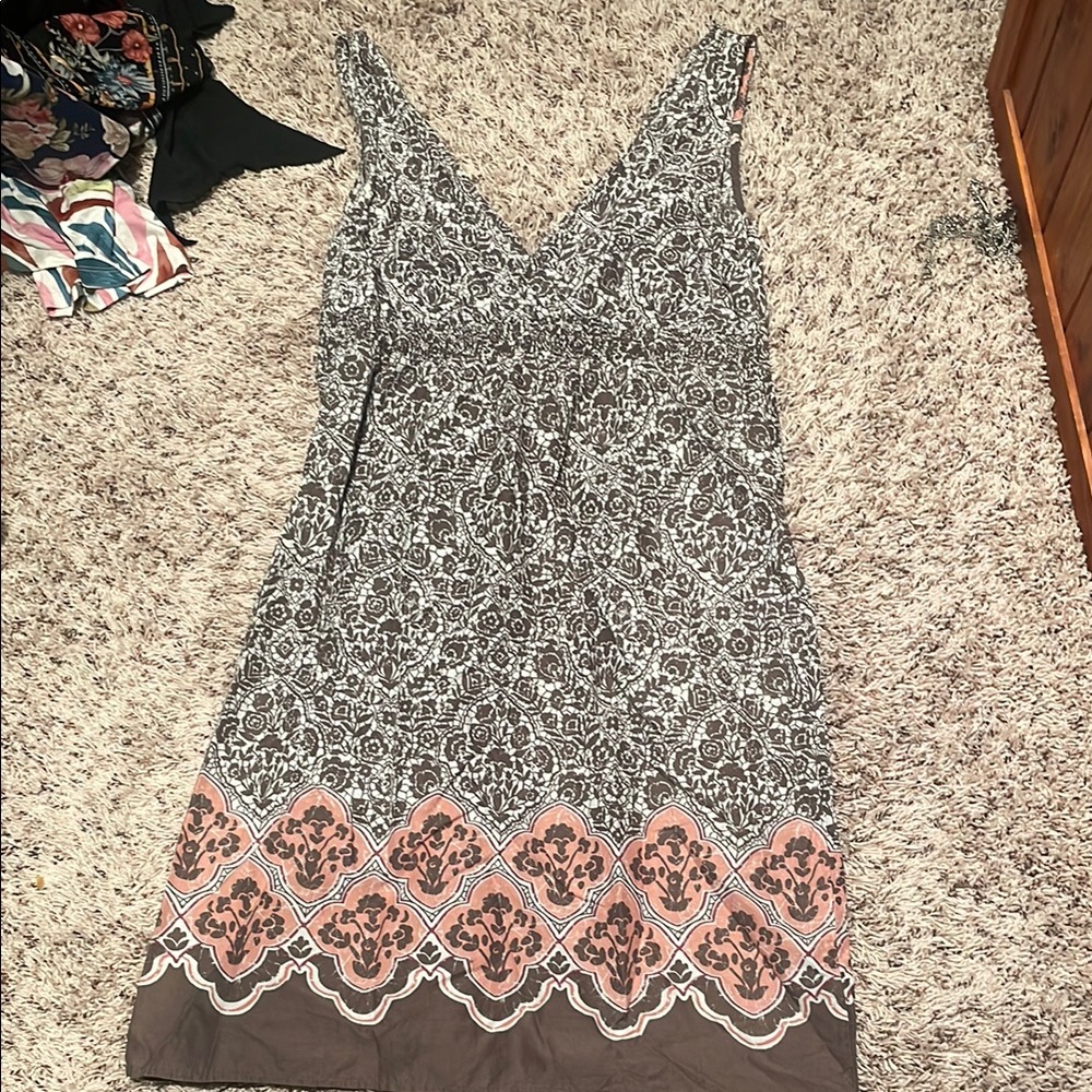 Sonoma Gray and Pink V-Neck Midi Sundress